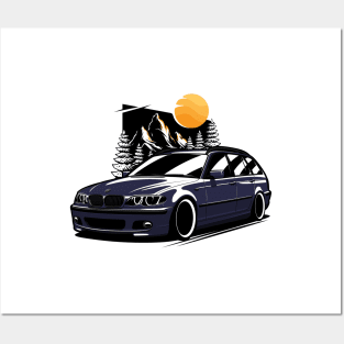 Blue E46 Touring Classic Mountains Posters and Art